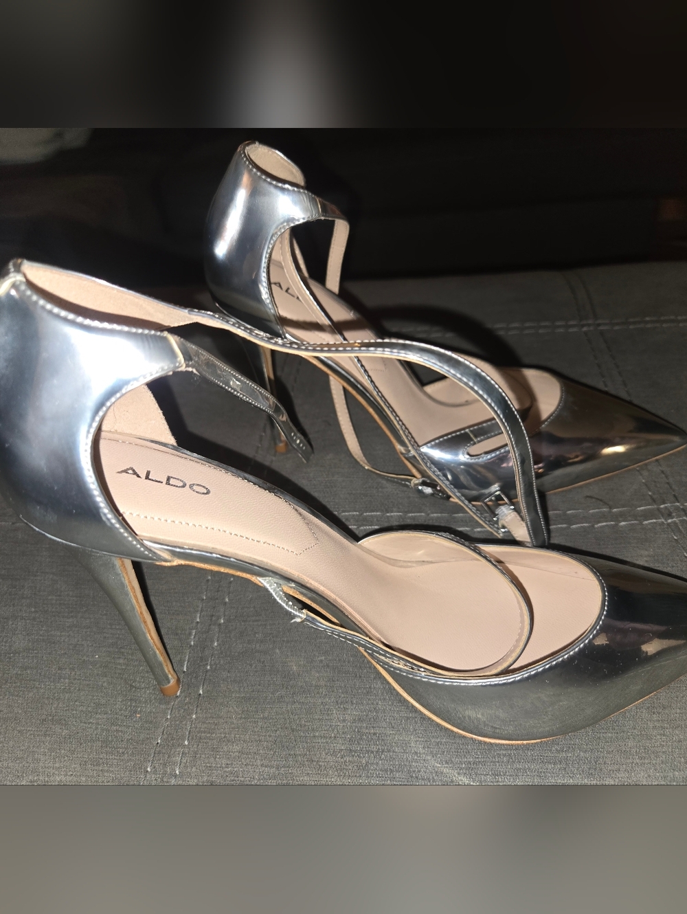 Aldo Metallic Silver Pointed-Toe Strappy Heels - Picture 2 of 2